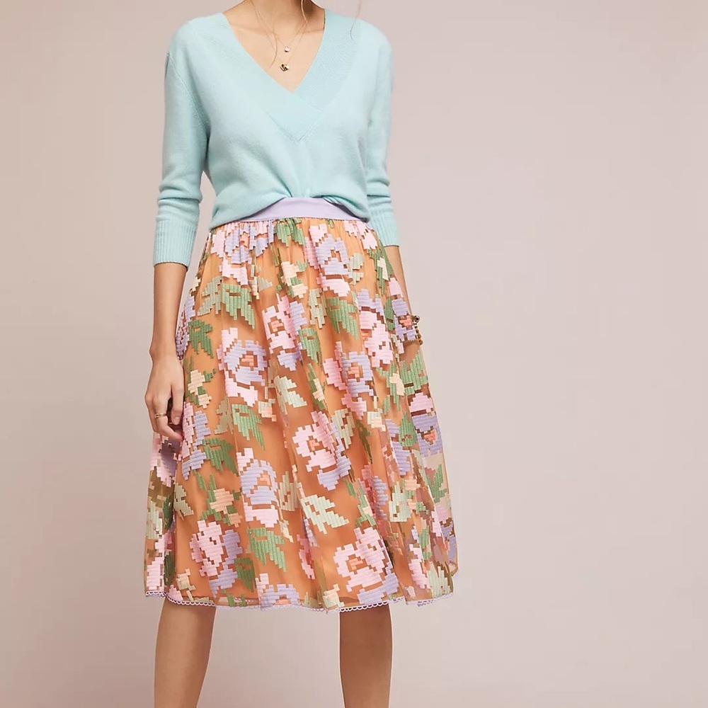 Anthropologie Maeve Pixilated Tulle Midi Skirt. NWT Sz M
